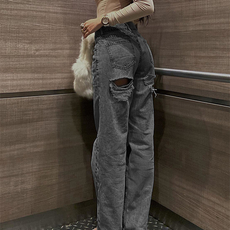 Jean slim déchiré taille haute pour femme