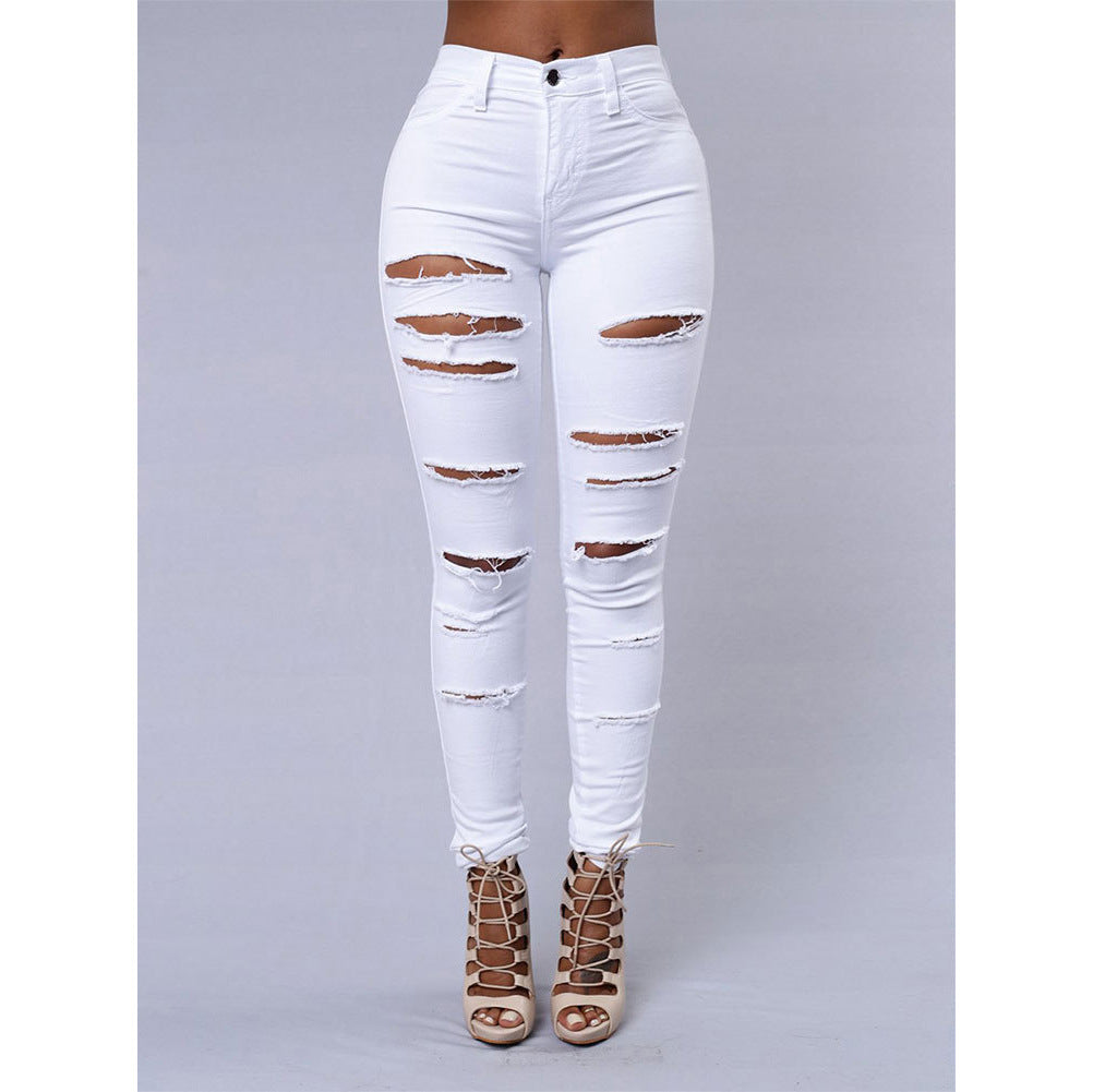 Black And White Stretch Ripped Jeans Women's Leggings