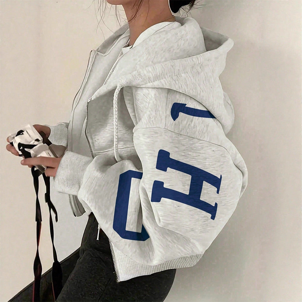 Long-sleeve Zip-up Casual Sweatshirt With A Printed Design
