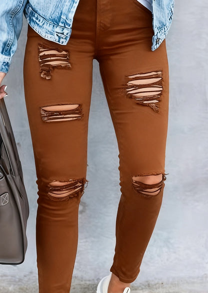 Black And White Stretch Ripped Jeans Women's Leggings