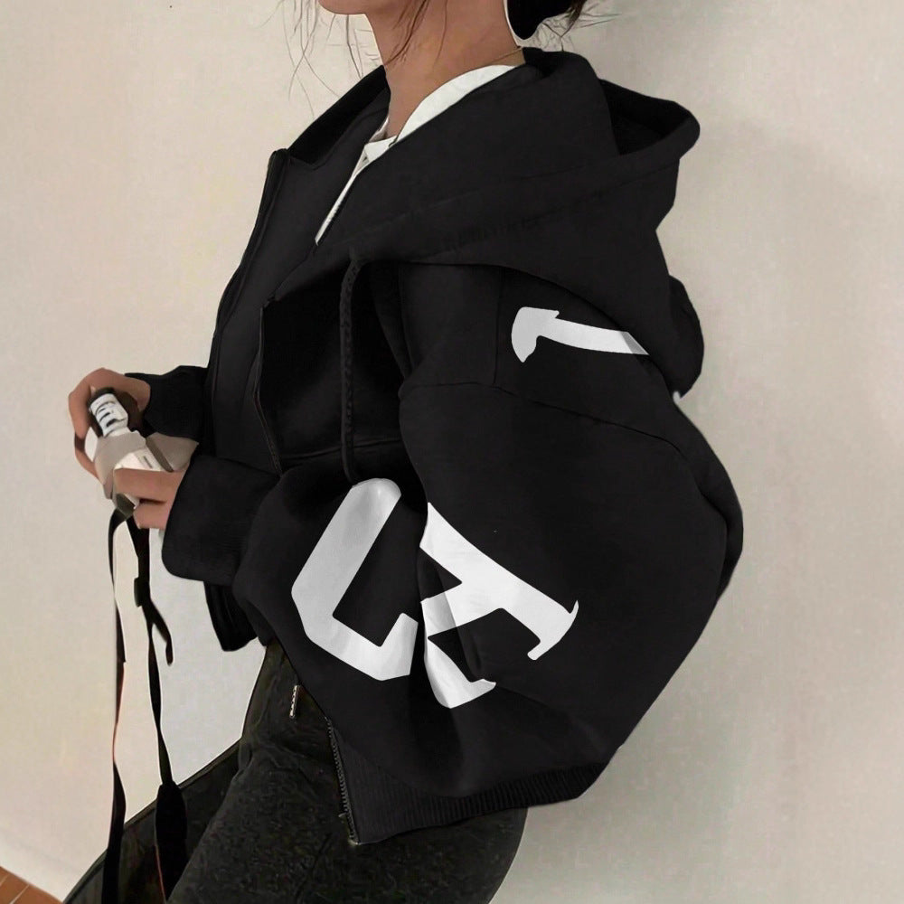 Long-sleeve Zip-up Casual Sweatshirt With A Printed Design