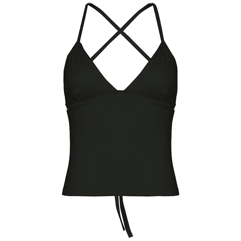 Ensemble jupe courte de sport unie à col en V et bretelles ajourées