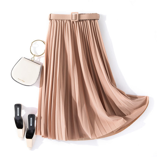 Jupe plissée simple couleur unie,  mi-longue