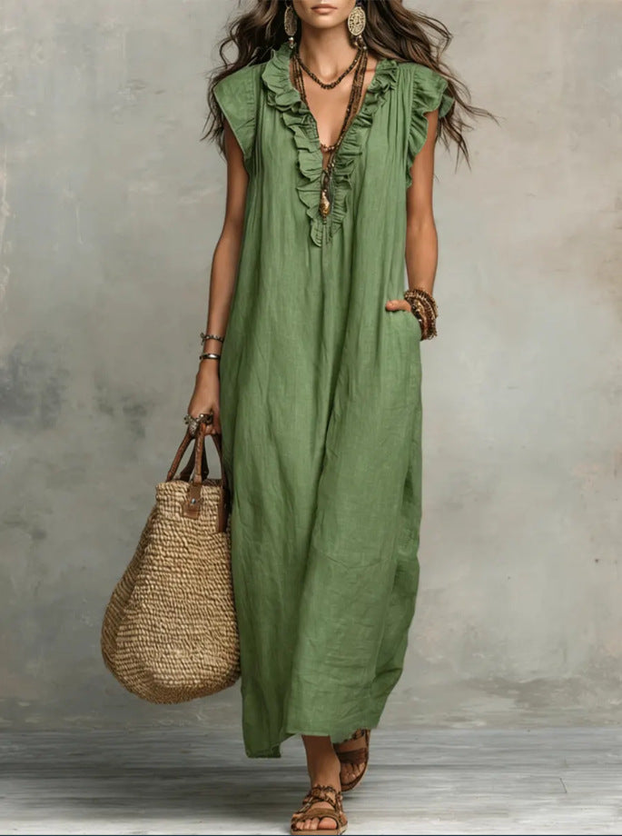 Robe élégante à volants et poches