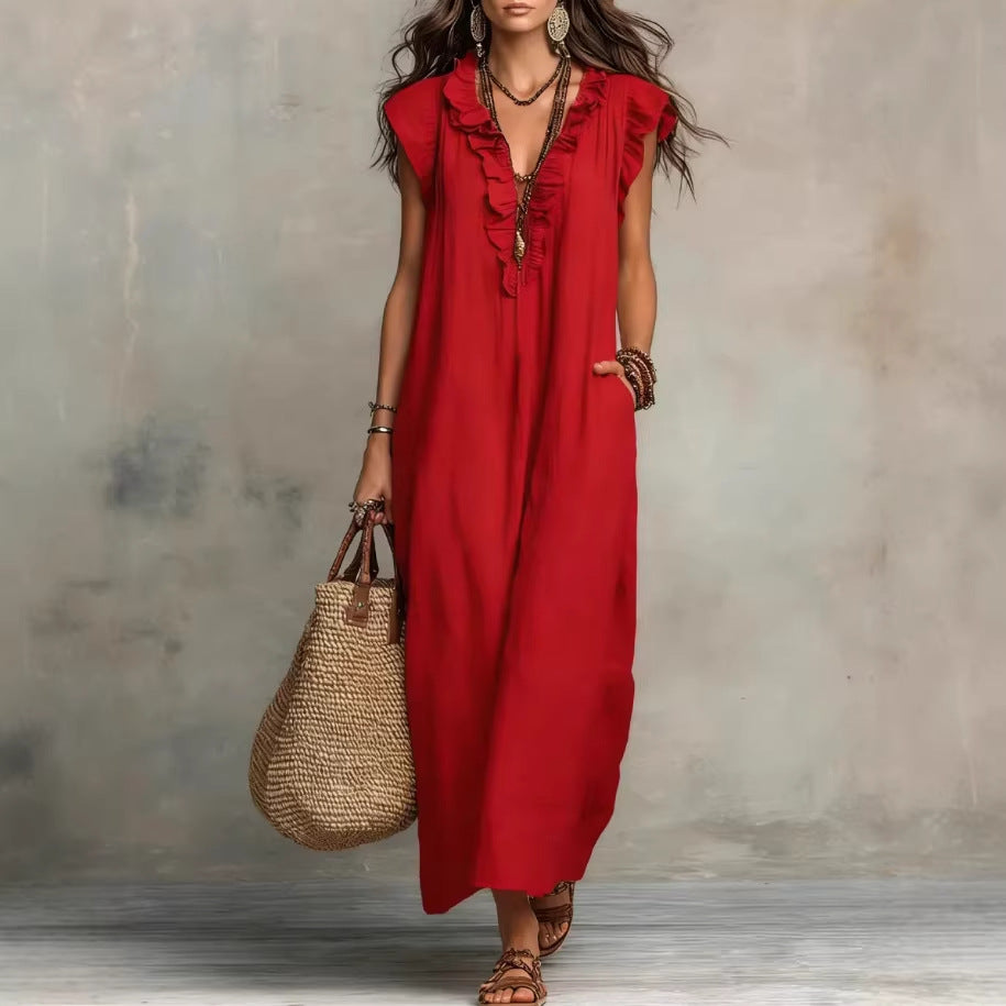 Robe élégante à volants et poches