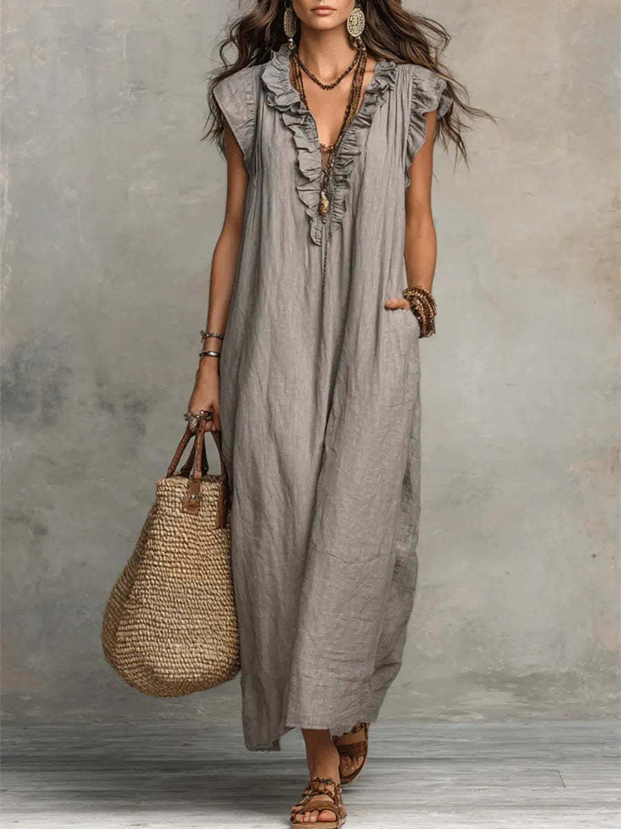 Robe élégante à volants et poches