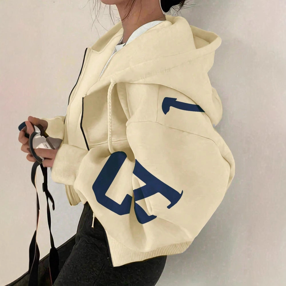 Long-sleeve Zip-up Casual Sweatshirt With A Printed Design