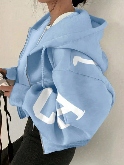 Long-sleeve Zip-up Casual Sweatshirt With A Printed Design