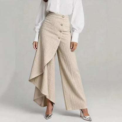 Pantalon droit unique à gros boutons à volants, style jean imitation femme