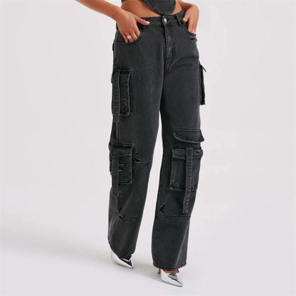 Ensemble pour femme : haut tube 3D taille basse et pantalon en jean à poches cousues.