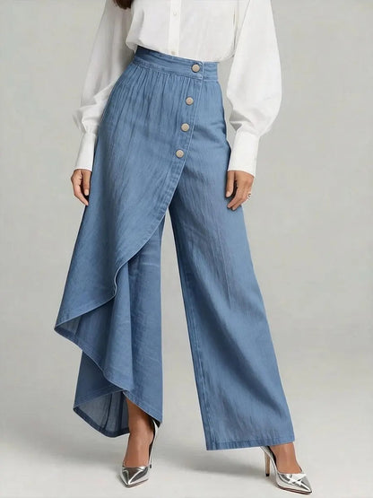 Pantalon droit unique à gros boutons à volants, style jean imitation femme