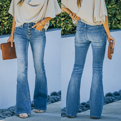 Jeans à taille haute porte-beau à la mode vêtement tendance lavé dans la rue pantalon en denim pour femme