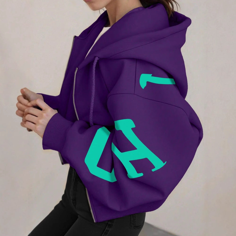 Long-sleeve Zip-up Casual Sweatshirt With A Printed Design
