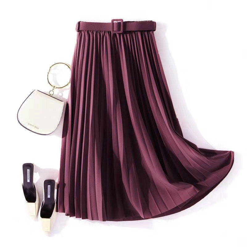 Jupe plissée simple couleur unie,  mi-longue