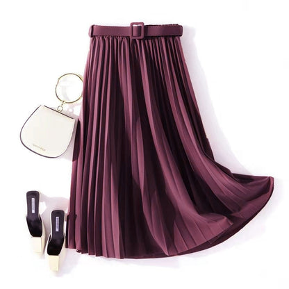 Jupe plissée simple couleur unie,  mi-longue