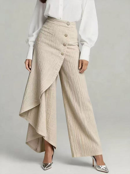 Pantalon droit unique à gros boutons à volants, style jean imitation femme