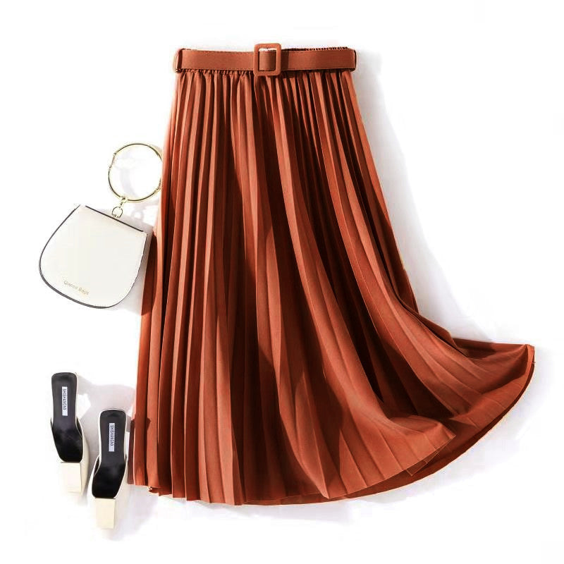 Jupe plissée simple couleur unie,  mi-longue