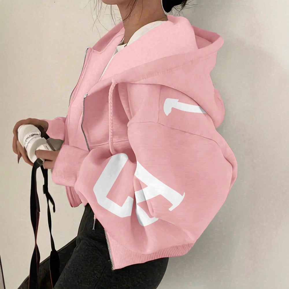 Long-sleeve Zip-up Casual Sweatshirt With A Printed Design